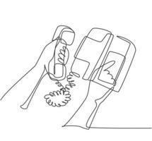 Eine einzige Strichzeichnung der Fingerhandgeste wählen Sie die klassische Telefonnummer der Vintage-Taste. Altes Retro-Analogtelefonkonzept. trendige durchgehende Linie zeichnen Design-Grafik-Vektor-Illustration vektor