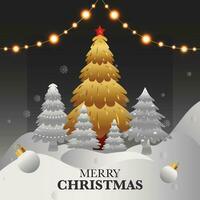 jul firande vektor illustration posta, jul bakgrund design med jul träd och tomte, glad jul affisch