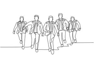eine durchgehende einzeilige Zeichnung von männlichen Managern, die Anzug tragen, die Sprintrennen auf der Laufstrecke machen, um die Ziellinie zu erreichen. Business Sprint Race Konzept Single Line Draw Design Vector Illustration
