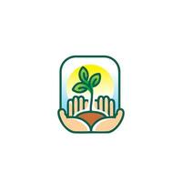 Landwirtschaft Logo Design, Hand halten Pflanze Saat vektor