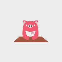 röd gris logotyp design läsning. illustration av en gris läsning en bok vektor