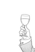 ein Hand halten ein detailliert Wein Glas gegen ein einfach Weiß Hintergrund. vektor