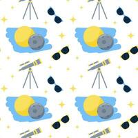 sömlös mönster med teleskop och lunar sol- förmörkelse. i platt tecknad serie stil. vektor sömlös mönster, tapet.