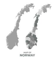 Graustufen Vektor Karte von Norwegen mit Regionen und einfach eben Illustration