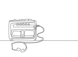 eine einzige strichzeichnung von retro altem klassischem tragbarem radioband mit kopfhörer. Vintage mobile Kassettenspieler Artikel Konzept kontinuierliche Linie zeichnen Design Grafik Vektor Illustration
