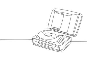 Eine einzige Strichzeichnung des Retro-alten klassischen tragbaren Musik-Plattenspieler-Vinyl-Disc-Jockey. Vintage-Analog-Audio-Player-Element-Konzept durchgehende Linie Grafik zeichnen Design-Vektor-Illustration vektor