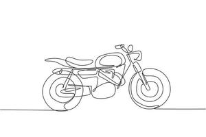 en kontinuerlig linje ritning av retro gammal vintage motorcykel ikon. klassisk motorcykel transport koncept enkel rad grafisk rita design vektor illustration