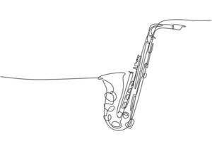 en kontinuerlig linjeteckning av klassisk saxofon. blåsmusikinstrument koncept. modern enkel rad grafisk rita design vektor illustration