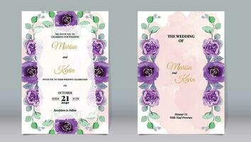 Luxus Hochzeit Einladung Aquarell Stil lila Rose Blumen und Blätter mit Hintergrund vektor