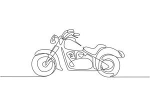 en kontinuerlig linje ritning av retro gammal vintage motorcykel ikon. klassisk motorcykel transport koncept enkel rad grafisk rita design vektor illustration