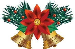 weihnachtsglocken mit baumschmuck klingeln goldene rote schleife vektor