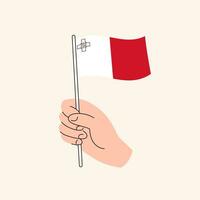 tecknad serie hand innehav maltese flagga, isolerat vektor design.