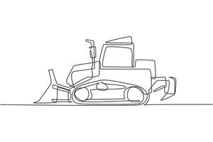 einzelne durchgehende Linienzeichnung eines Bulldozers für den Straßenbau, Nutzfahrzeuge. Ausrüstungskonzept für schwere Baggerbaumaschinen. trendige einlinie zeichnen design vektorgrafik illustration vektor