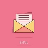 Mail-Umschlag-Symbol im Comic-Stil. E-Mail-Nachricht Vektor Cartoon Illustration Piktogramm. Mailbox-E-Mail-Business-Konzept-Splash-Effekt.