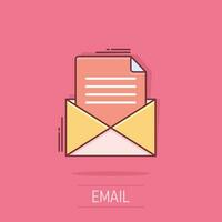 Mail-Umschlag-Symbol im Comic-Stil. E-Mail-Nachricht Vektor Cartoon Illustration Piktogramm. Mailbox-E-Mail-Business-Konzept-Splash-Effekt.