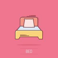 säng ikon i komisk stil. sömn sovrum vektor tecknad serie illustration piktogram. koppla av soffa företag begrepp stänk effekt.