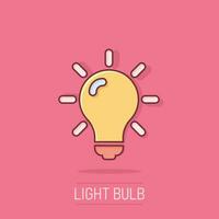 ljus Glödlampa ikon i komisk stil. glödlampa vektor tecknad serie illustration piktogram. lampa aning företag begrepp stänk effekt.