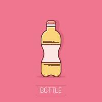 vatten flaska ikon i komisk stil. plast soda flaska vektor tecknad serie illustration piktogram. flytande vatten företag begrepp stänk effekt.