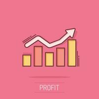 växande bar Graf ikon i komisk stil. öka pil vektor tecknad serie illustration piktogram. infographic framsteg företag begrepp stänk effekt.