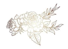 Rose Linie Zeichnung. schwarz und Weiß Blumen- Blumensträuße. Blume Färbung Buchseite. Blumen- Linie Kunst. fein Linie Rose Blume Illustration. Hand gezeichnet Blumen. botanisch Färbung. Hochzeit Einladung Blumen vektor