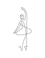 einzelne durchgehende Linie, die hübsche Ballerina im Ballettbewegungstanzstil zeichnet. Schönheit sexy Tänzerin Konzept Logo, minimalistische Plakatdruckkunst. trendige einlinie zeichnen design vektorgrafik illustration vektor