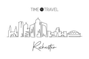 en kontinuerlig linje ritning rochester city skyline, new york state. vackert landmärke. världen landskap turism resa vägg dekor affisch, vykort. snygg enkel linje rita design vektor illustration