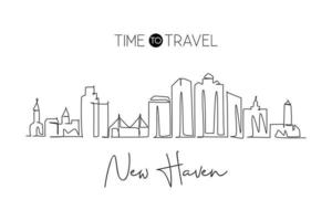 Eine durchgehende Strichzeichnung der Skyline von New Haven, Connecticut. schönes Wahrzeichen. Weltlandschaftstourismus Reisehauptwanddekor-Plakatdruck. stilvolle einzeilig zeichnende Design-Vektorillustration vektor