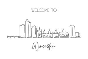 Eine einzige Linie, die die Skyline von Worcester, Massachusetts, zeichnet. welthistorische Stadtlandschaftskunst. beste Urlaubszielpostkarte. bearbeitbare Strichkontinuierliche Linie zeichnen Design-Vektor-Illustration vektor