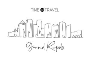 Eine durchgehende Strichzeichnung der Skyline von Grand Rapids, Michigan. schönes Wahrzeichen. Weltlandschaftstourismus Reise-Wand-Dekor-Poster, Postkarte. stilvolle einzeilig zeichnende Design-Vektorillustration vektor