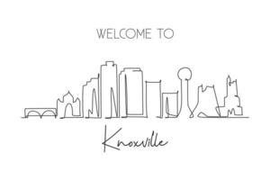 en enda radritning knoxville city skyline, tennessee. världshistoriskt stadslandskap. bästa semestermål vykort. redigerbar stroke trendig kontinuerlig linje rita design vektor illustration