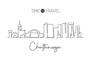 Eine durchgehende Linie, die die Skyline der Stadt Chattanooga, Tennessee, zeichnet. schönes Wahrzeichen. Weltlandschaftstourismus Reisehauptwanddekor-Plakatdruck. stilvolle einzeilig zeichnende Design-Vektorillustration vektor