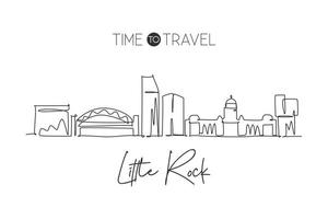 en enda linje ritning lite rock city skyline, arkansas. världshistoriskt stadslandskap. bästa semestermål vykort. redigerbar stroke trendig kontinuerlig linje rita design vektor illustration