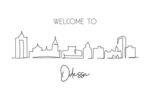 en enda radritning odessa city skyline, texas. världshistoriskt vykort för stadslandskap. bästa semestermålet. redigerbar stroke trendig kontinuerlig linje rita design vektor grafisk illustration