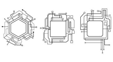 technologisch futuristisch Frames zum Wissenschaft Fiktion einstellen Linie Zeichnungsrahmen, Symbole zum Text mit ein Muster von Mikroschaltungen.Element zum das Web, Broschüre, Präsentation oder Infografik.Vektor Illustration vektor