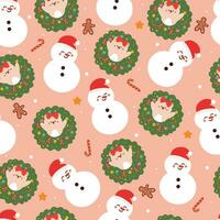 sömlös mönster tecknad serie Björn med snögubbe och jul element. söt jul tapet för kort, gåva slå in papper vektor