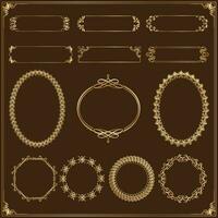 cirkel dekorativ ramar guld antik ramar uppsättning årgång ramar. vektor