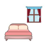 doppelt Bett im Schlafzimmer mit Fenster Illustration vektor