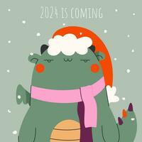 jul, nytt år kort 2024 är kommande med drake vektor