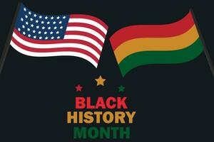 svart historia månad. afrikansk amerikan historia månad firande. abstrakt röd, gul, grön Färg flagga och amerikan flagga på svart papper bakgrund vektor