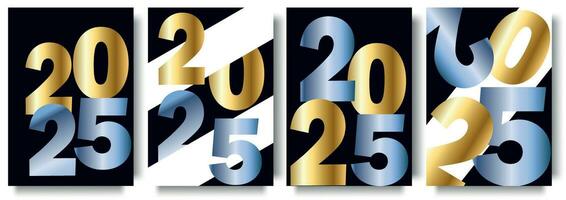 kreativ Konzept von 2025 glücklich Neu Jahr Plakate Satz. Design Vorlagen mit Typografie Logo 2025 zum Feier und Jahreszeit Dekoration. minimalistisch modisch Hintergründe zum Marke, Banner, Abdeckung, Karte vektor