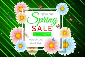 Frühling Verkauf Hintergrund Design mit schön bunt Blume. Vektor Blumen- Design Vorlage zum Coupon, Banner, Gutschein oder Werbung Poster