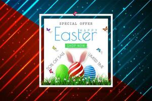 glücklich Ostern Verkauf Banner mit realistisch Ostern Rabbiner Ohren, Vektor