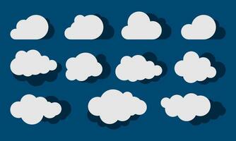 Wolken Silhouetten. Vektor einstellen von Wolken Formen. Sammlung von verschiedene Formen und Konturen. Design Elemente zum das Wetter Vorhersage, Netz Schnittstelle oder Wolke Lager Anwendungen.