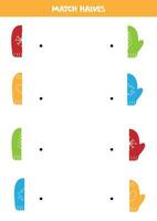 match delar av tecknad serie söt färgrik vantar. logisk spel för barn. vektor
