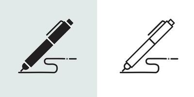 Stift, schreiben Symbol. Linie und Glyphe Versionen, Unterschrift Stift Umrisse und gefüllt Vektor Zeichen. linear und gefüllt Piktogramme. Symbol, Logo Illustration. Sammlung von Symbole von anders Stile. eps 10