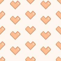 pixel stil hjärtan valentines dag sömlös mönster. pixel hjärtan i persika ludd Färg, retro video spel design vektor