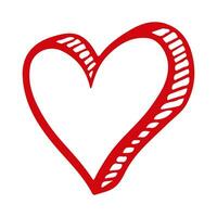 vektor hand dragen valentines röd hjärta isolerat på vit bakgrund. dekorativ tecknad serie klotter kärlek hjärta. skiss stil. klottra bläck hjärta ikon för bröllop design, omslag, utsmyckad och hälsning kort