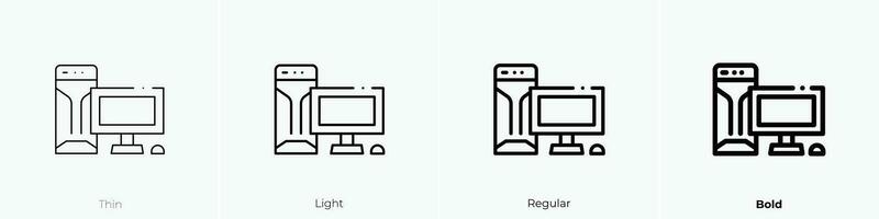 pc Symbol. dünn, Licht, regulär und Fett gedruckt Stil Design isoliert auf Weiß Hintergrund vektor