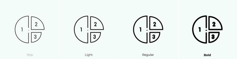 Kuchen Diagramm Symbol. dünn, Licht, regulär und Fett gedruckt Stil Design isoliert auf Weiß Hintergrund vektor