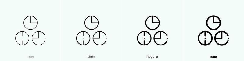 Kuchen Diagramm Symbol. dünn, Licht, regulär und Fett gedruckt Stil Design isoliert auf Weiß Hintergrund vektor